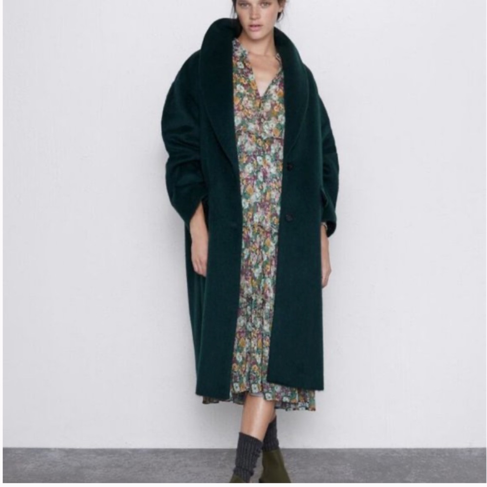 ZARA Floral Print Long Sleeve Midi Cottagecore Dress Green Size Small S